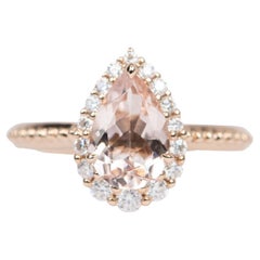 1.25ct Light Pink Morganite with Moissanite Halo 14K Rose Gold Engagement Ring