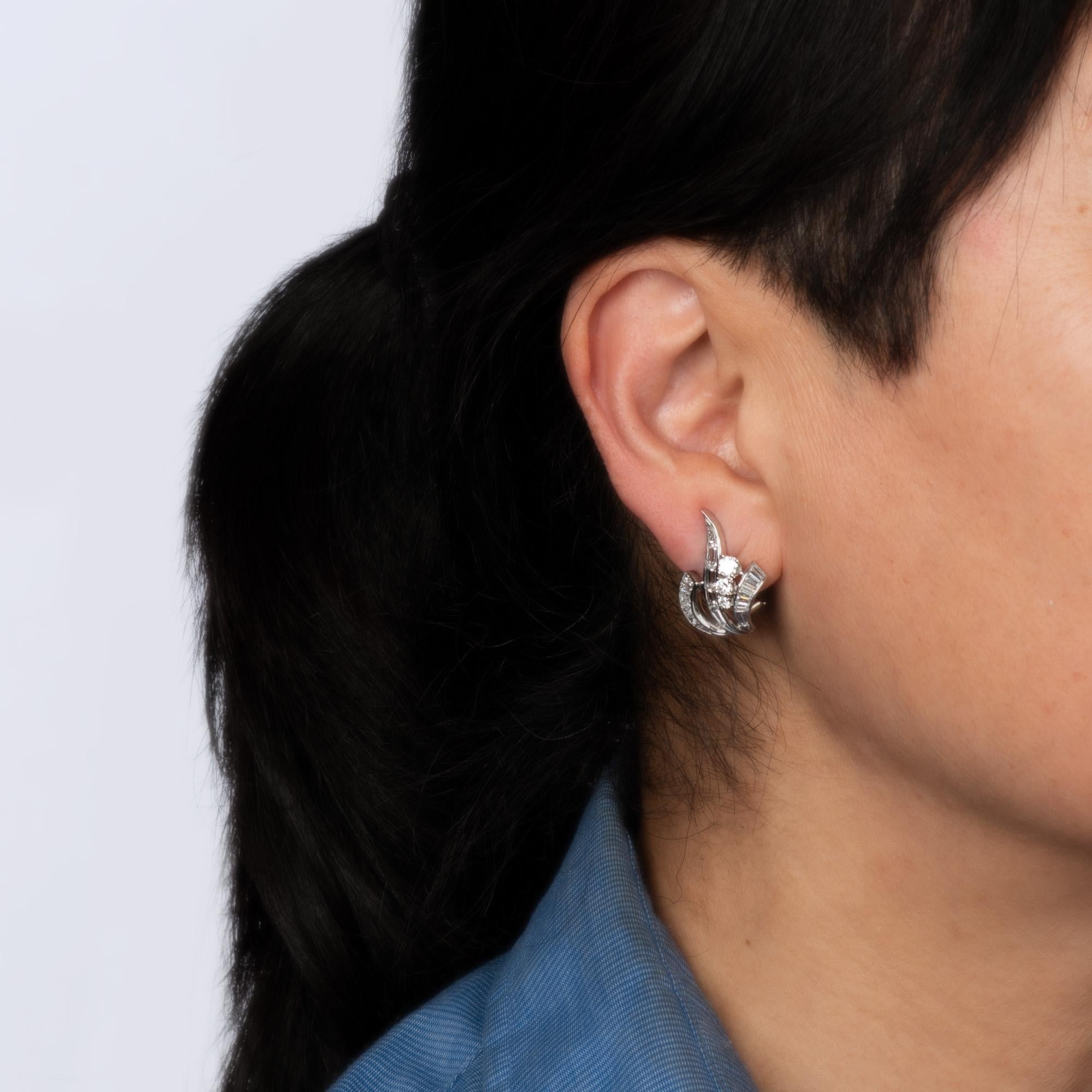 Pendientes de diamantes talla mixta 1,25 ct Platino de mediados de siglo Fine Estate Jewelry Corte mixto en venta