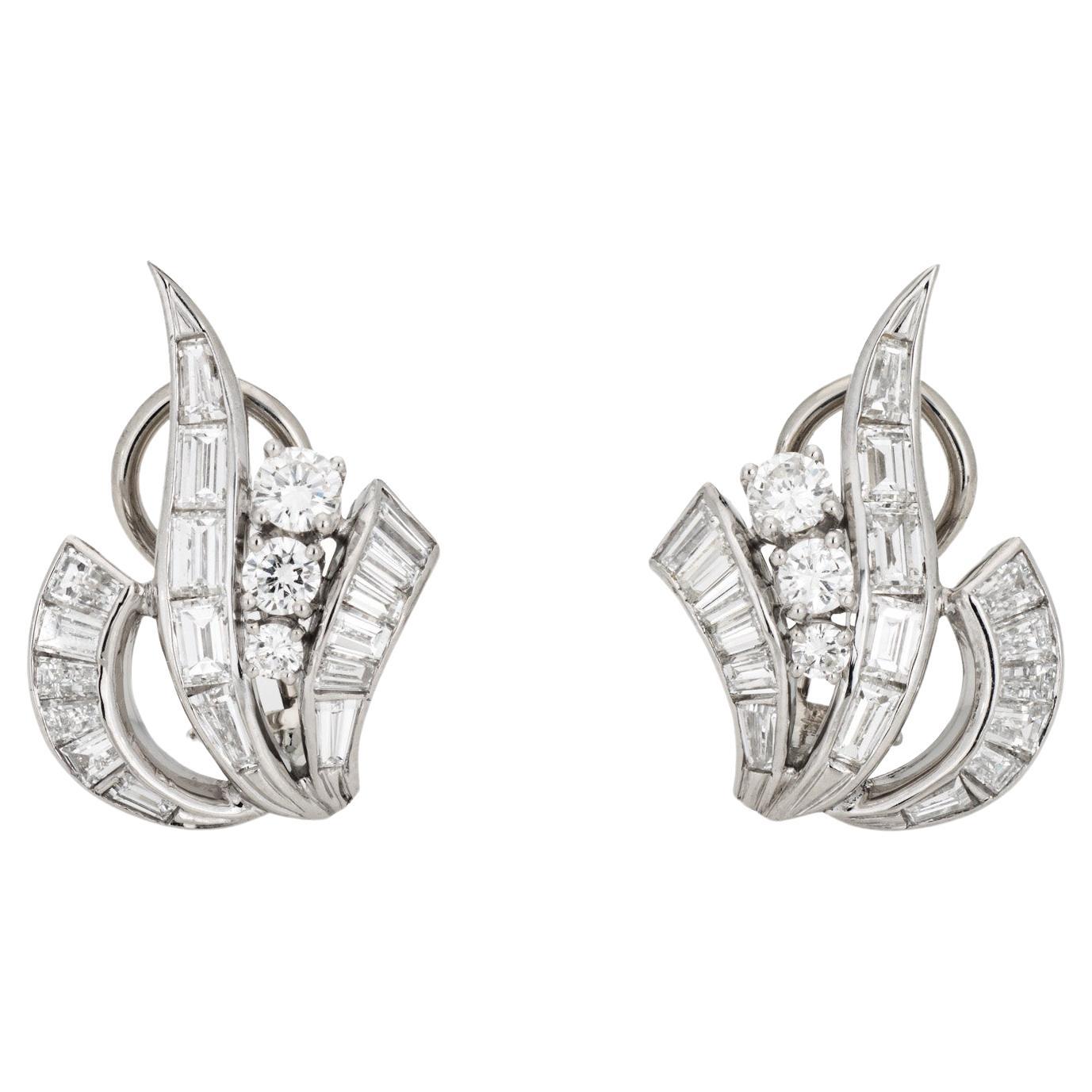 1.25ct Boucles d'oreilles en diamant taillé mixte Mid Century Platinum Fine Estate Jewelry