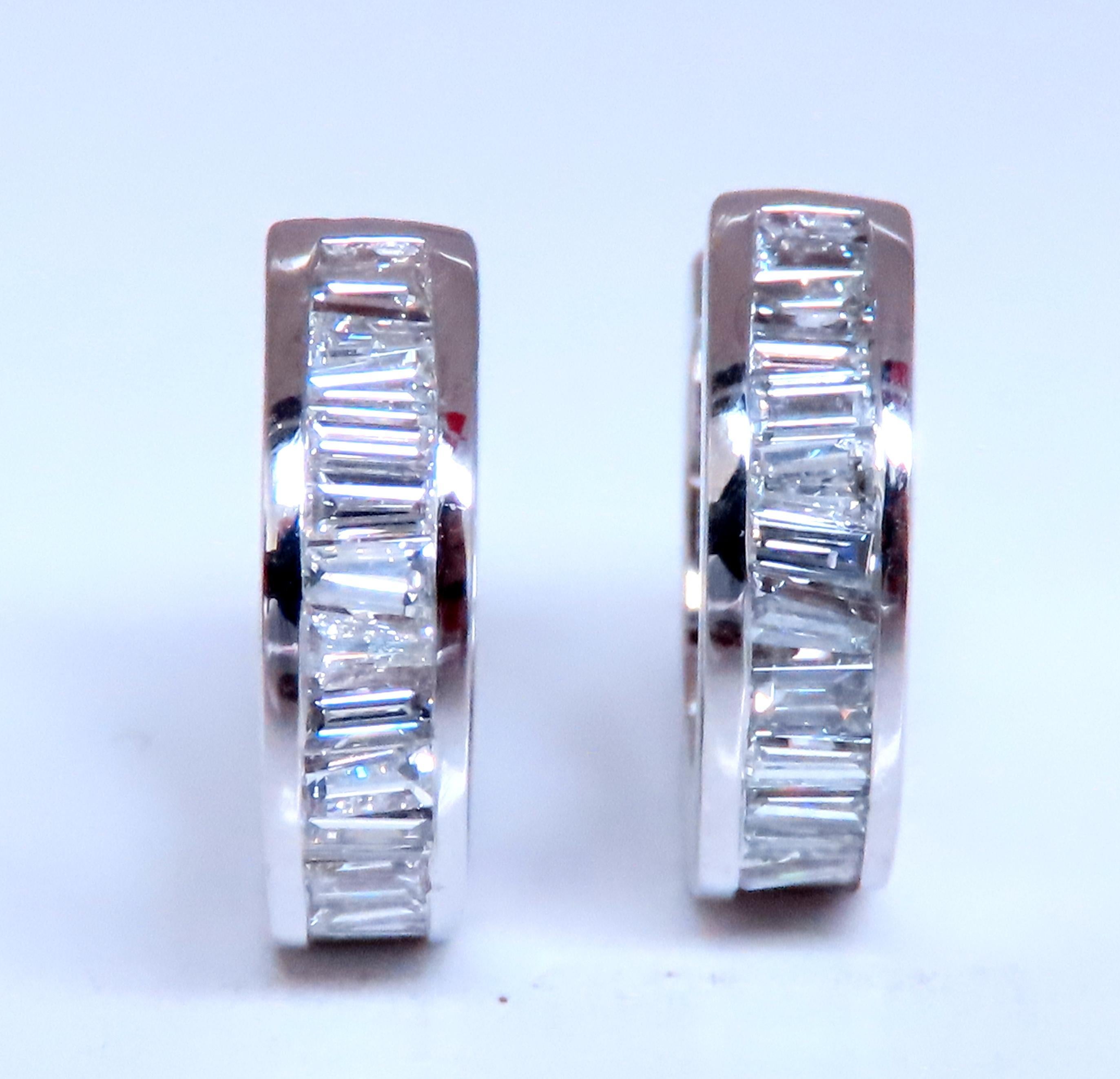 1.25ct natural baguette diamonds
hoop earrings 
h-color vs-2 clarity
16mm diameter 
14kt white gold
6.4 grams
$6,000.00 appraisal to accompany