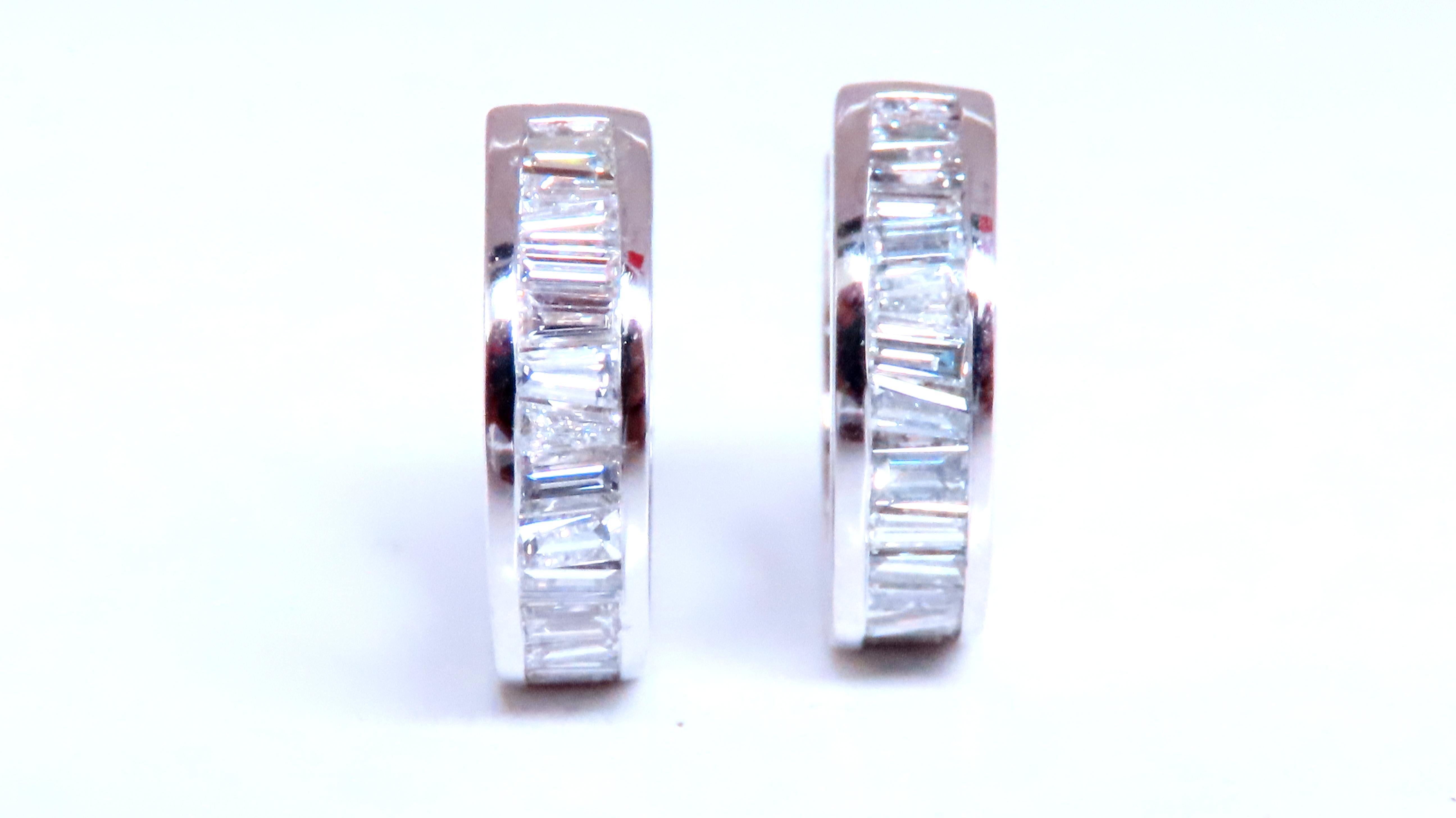1.25ct Natural Baguette Hoop Earrings Channel 14kt 12487 In New Condition For Sale In New York, NY