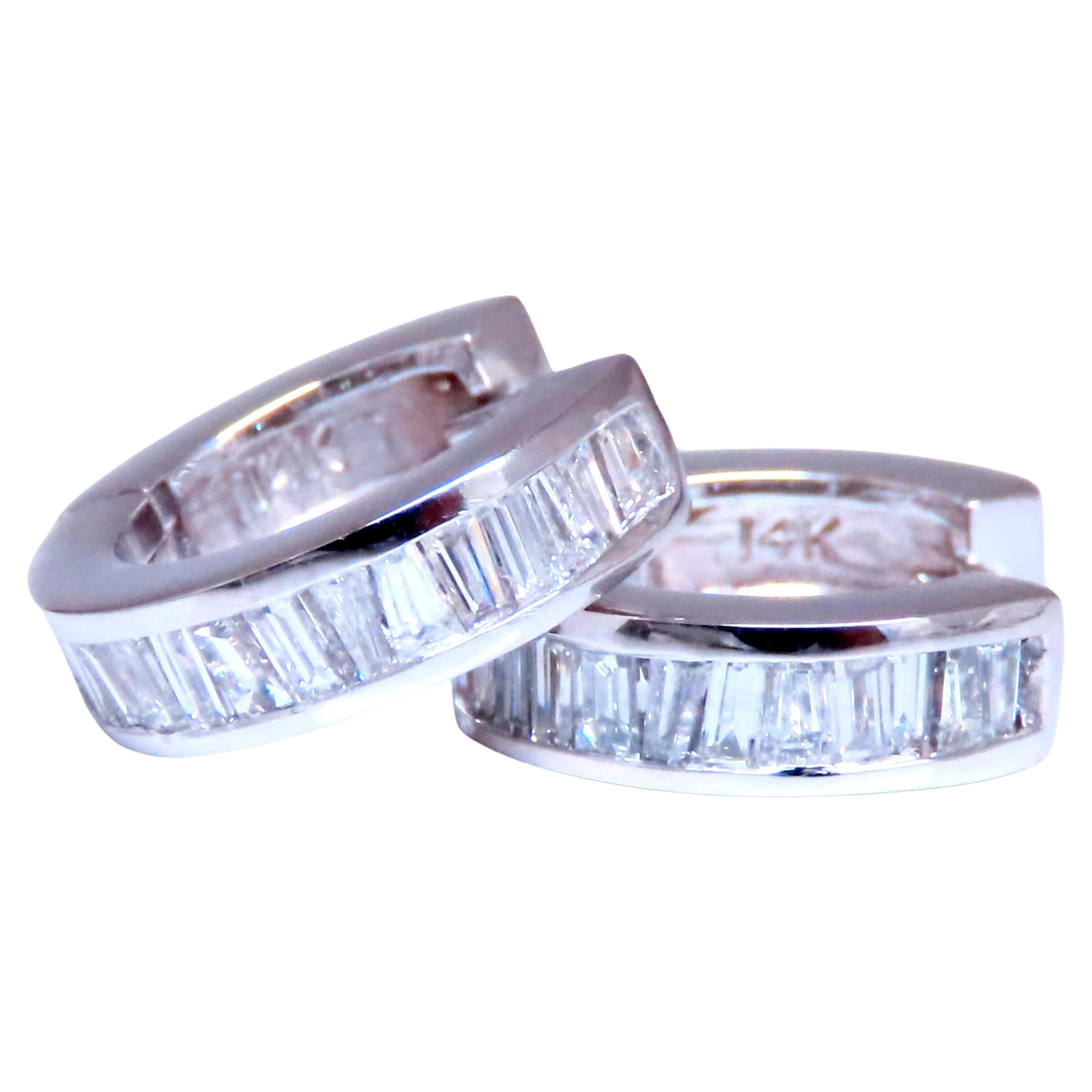 1.25ct Natural Baguette Hoop Earrings Channel 14kt 12487 For Sale