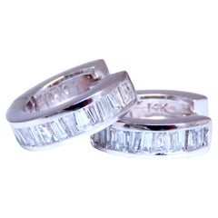 1.25ct Natural Baguette Hoop Earrings Channel 14kt 12487