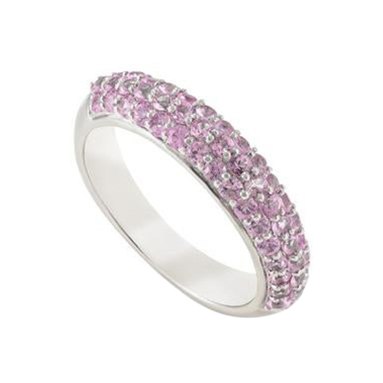 Bague jonc épais en or blanc massif 18 carats avec saphir rose naturel de 1,25 carat