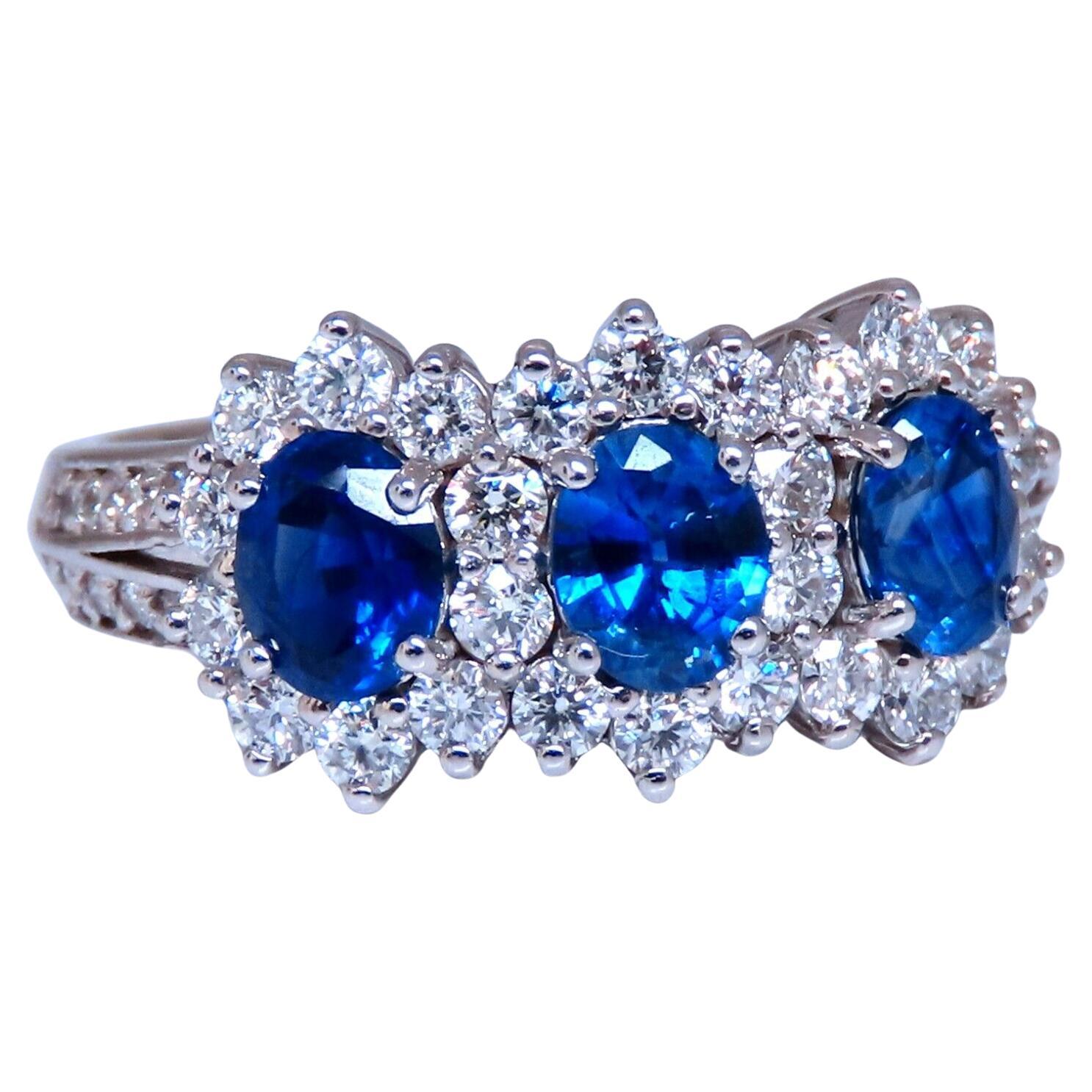 1.25ct Natural Sapphires Diamonds Ring 14kt Gold Three stone style For Sale