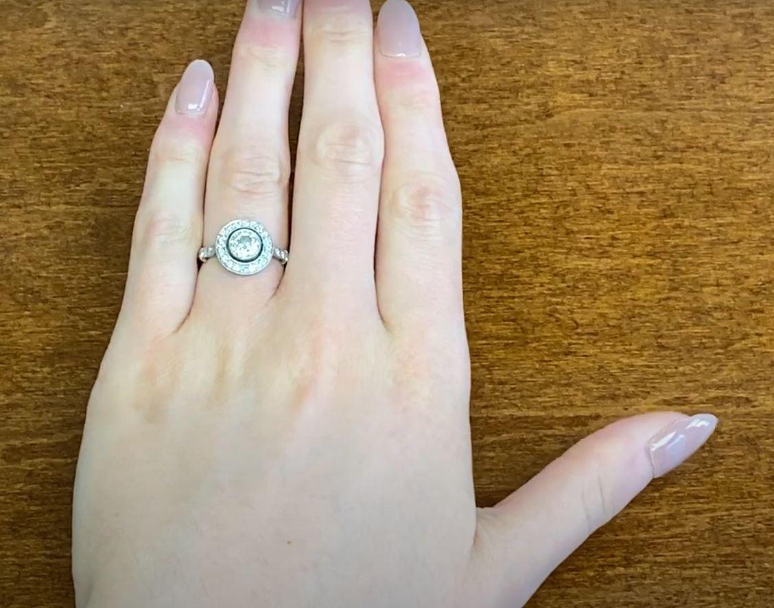 1.25ct Old European Cut Diamond Engagement Ring, H Color, Diamond Halo, Platinum For Sale 5
