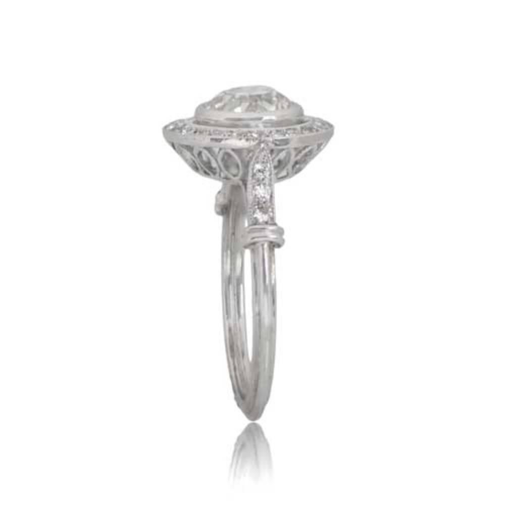 Art Deco 1.25ct Old European Cut Diamond Engagement Ring, H Color, Diamond Halo, Platinum For Sale