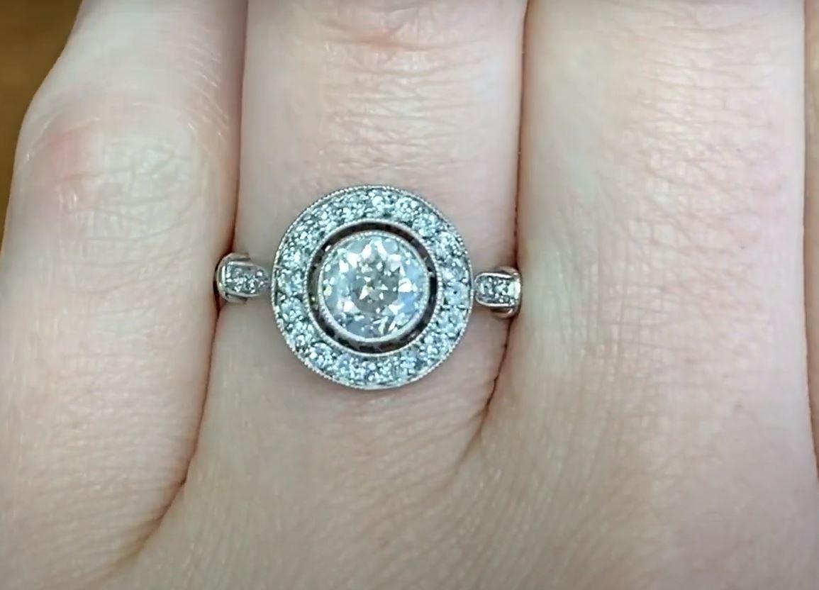 Women's 1.25ct Old European Cut Diamond Engagement Ring, H Color, Diamond Halo, Platinum For Sale
