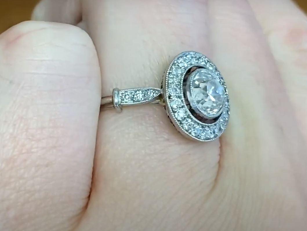 1.25ct Old European Cut Diamond Engagement Ring, H Color, Diamond Halo, Platinum For Sale 1