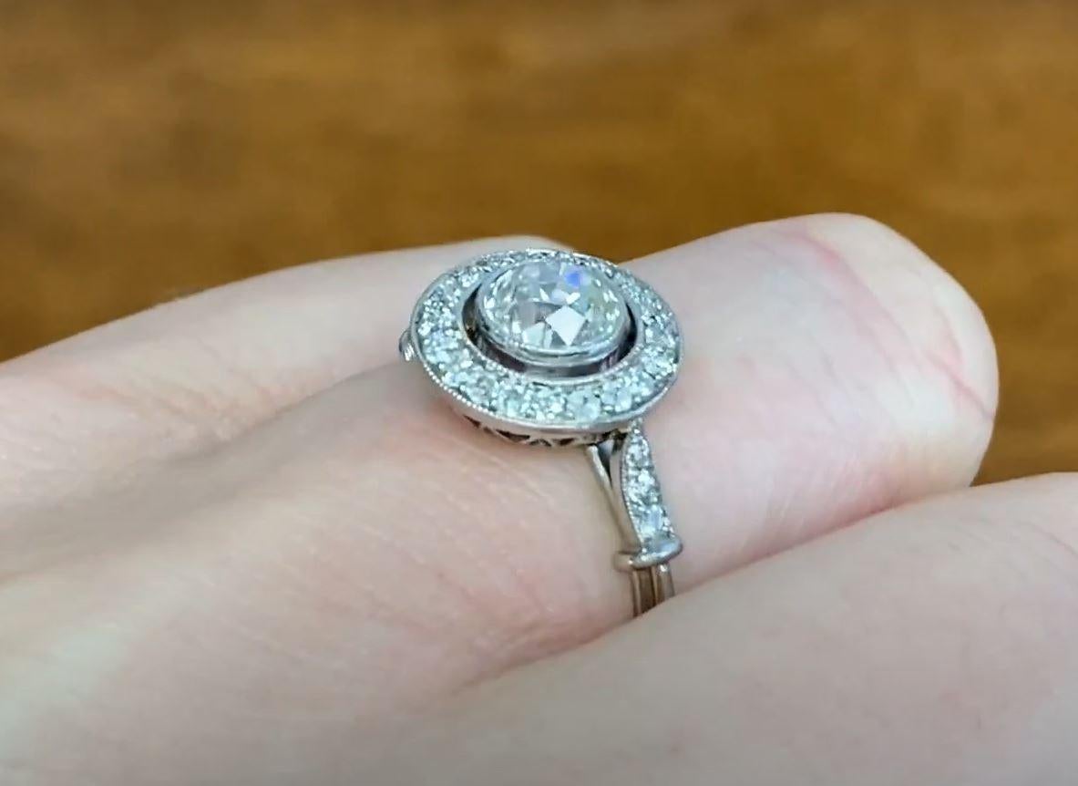 1.25ct Old European Cut Diamond Engagement Ring, H Color, Diamond Halo, Platinum For Sale 2