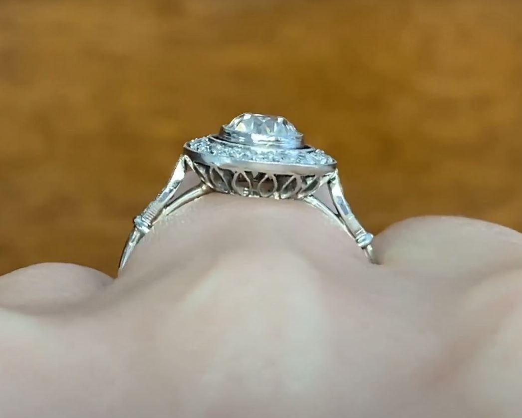 1.25ct Old European Cut Diamond Engagement Ring, H Color, Diamond Halo, Platinum For Sale 3