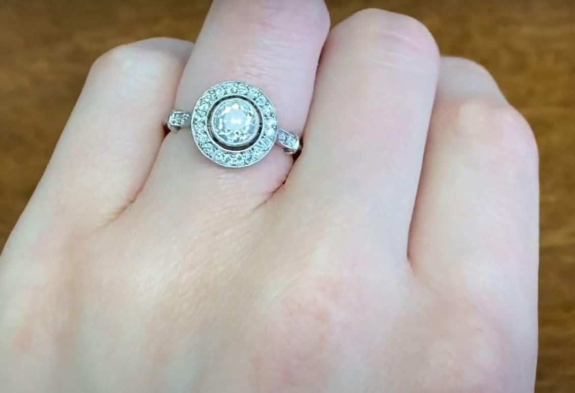 1.25ct Old European Cut Diamond Engagement Ring, H Color, Diamond Halo, Platinum For Sale 4