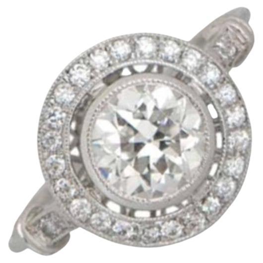 1.25ct Old European Cut Diamond Engagement Ring, H Color, Diamond Halo, Platinum