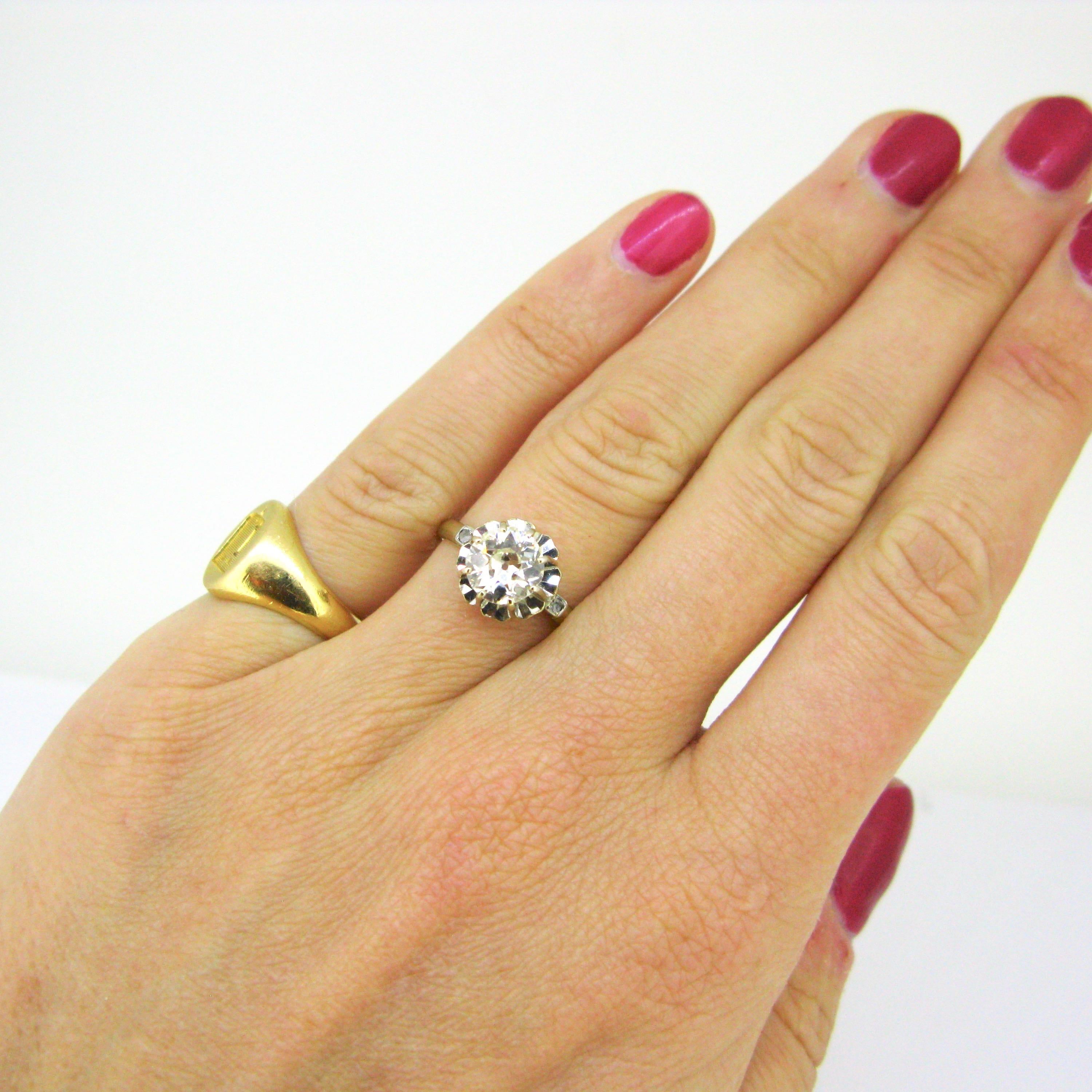 1,25 Karat Diamant Solitär Art Deco Platin Ring mit alteuropäischem Schliff im Angebot 1