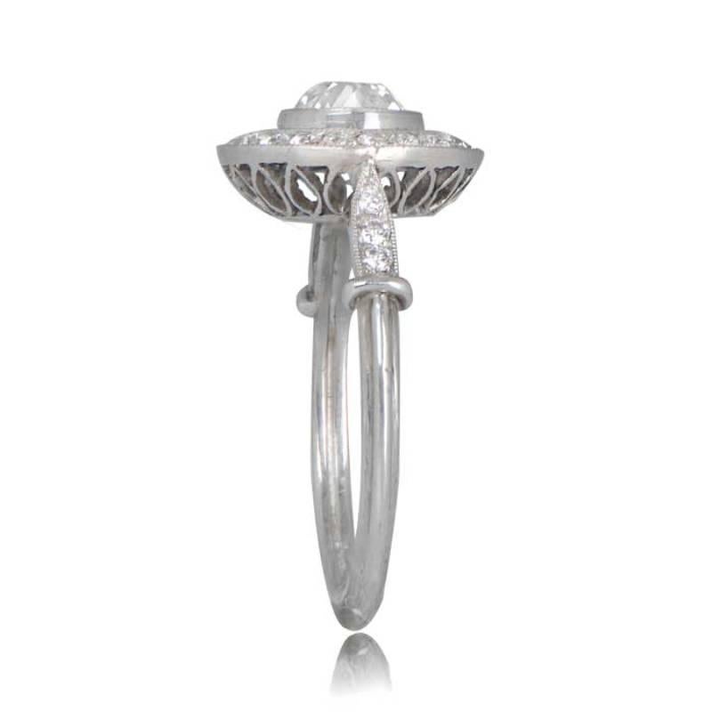 Art Deco 1.25ct Old Mine Cut Antique Diamond Engagement Ring, Diamond Halo, Platinum
