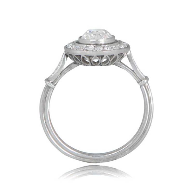 1.25ct Old Mine Cut Antique Diamond Engagement Ring, Diamond Halo, Platinum In Excellent Condition In New York, NY