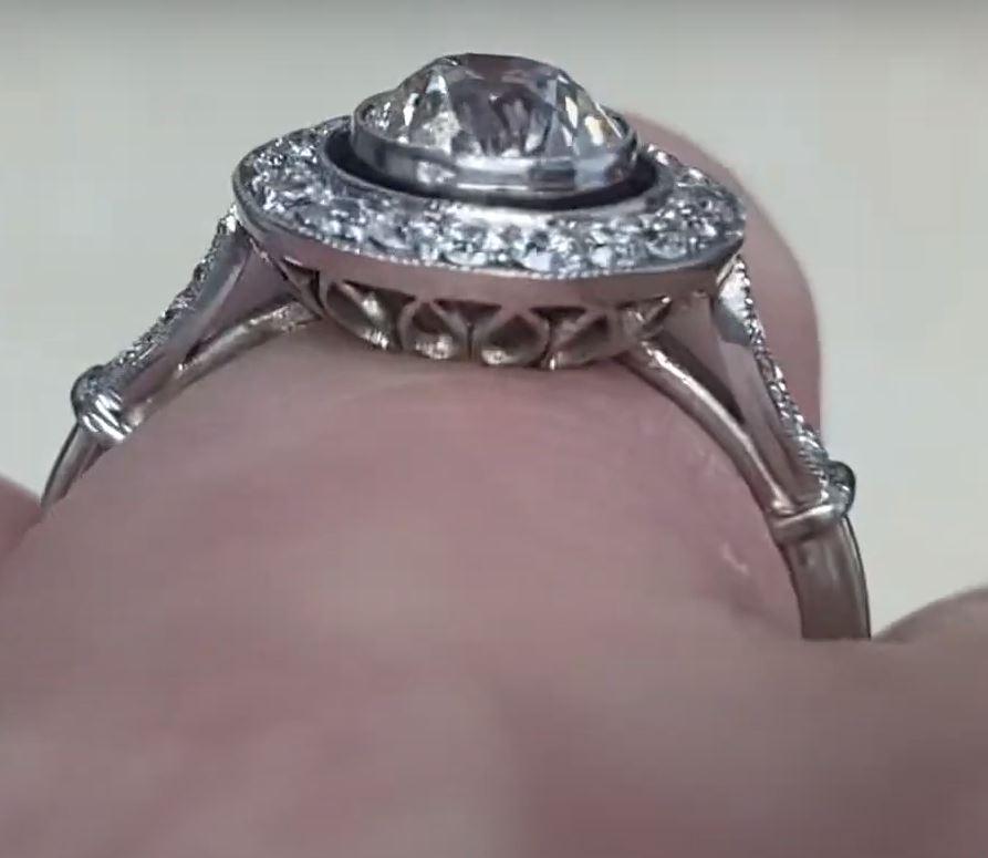 1.25ct Old Mine Cut Antique Diamond Engagement Ring, Diamond Halo, Platinum 3
