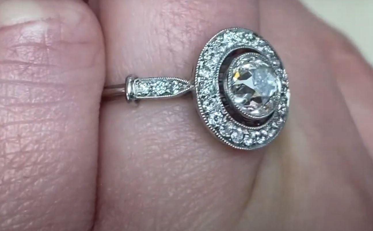 1.25ct Old Mine Cut Antique Diamond Engagement Ring, Diamond Halo, Platinum 1