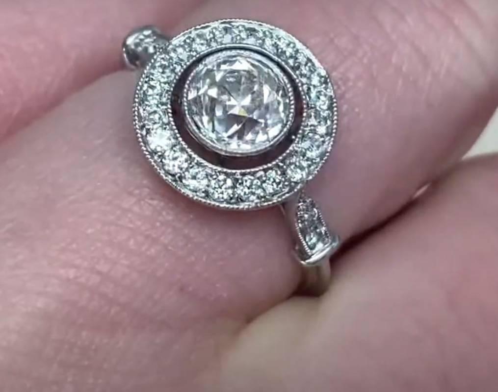 1.25ct Old Mine Cut Antique Diamond Engagement Ring, Diamond Halo, Platinum For Sale 2