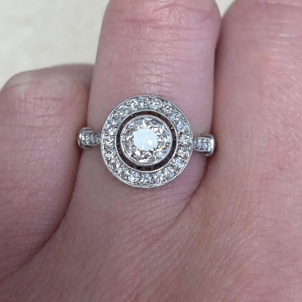 Women's 1.25ct Old Mine Cut Antique Diamond Engagement Ring, Diamond Halo, Platinum