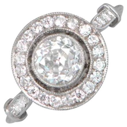 1.25ct Old Mine Cut Antique Diamond Engagement Ring, Diamond Halo, Platinum For Sale