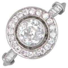 1.25ct Old Mine Cut Antique Diamond Engagement Ring, Diamond Halo, Platinum
