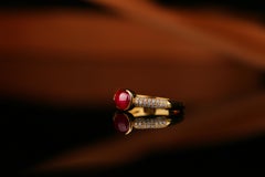1.25ct Pigeon Blood Ruby Cabochon and Diamond Ring in 18k Gold