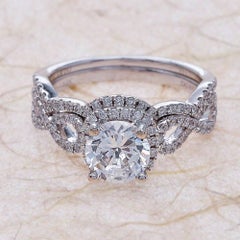 1.25ct Round Cut Moissanite Bridal Ring Set in 14K White Gold