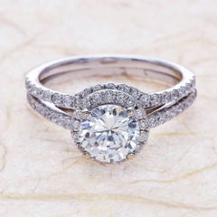 1.25ct Round Cut Moissanite Bridal Ring Set in 14K White Gold