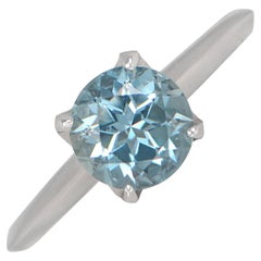 Verlobungsring aus Platin mit natürlichem Aquamarin im Rundschliff ( ca. 1,20 Karat), Platin