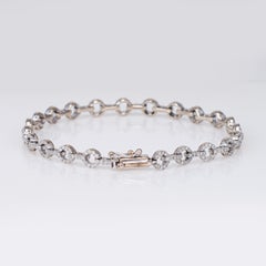 Pulsera de eslabones redondos de 1,25 ct, de Estate Jewelry, en oro blanco de 18 k, 6,5", joyería vintage de gran calidad