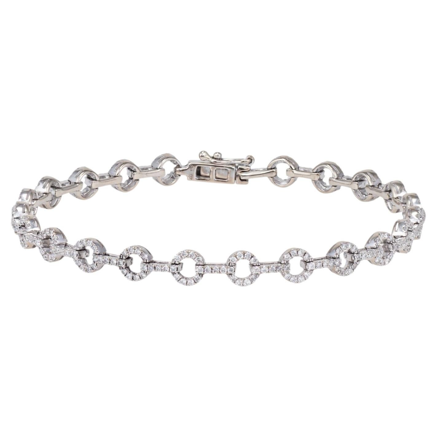 Bracciale a maglie rotonde da 1,25 ct, di seconda mano, in oro bianco 18k, 6,5", Estate Jewelry di pregio