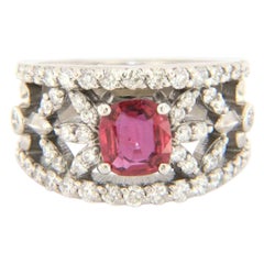 1.25ct Ruby and 1.00ctw Diamond Fleur De Lis Ring in 18K White Gold