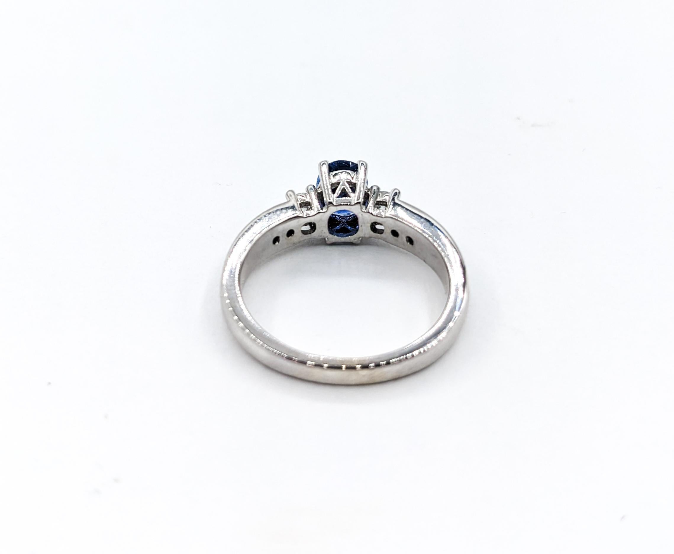 Contemporary 1.25ct Sapphire & Diamond Engagement Ring In White Gold For Sale