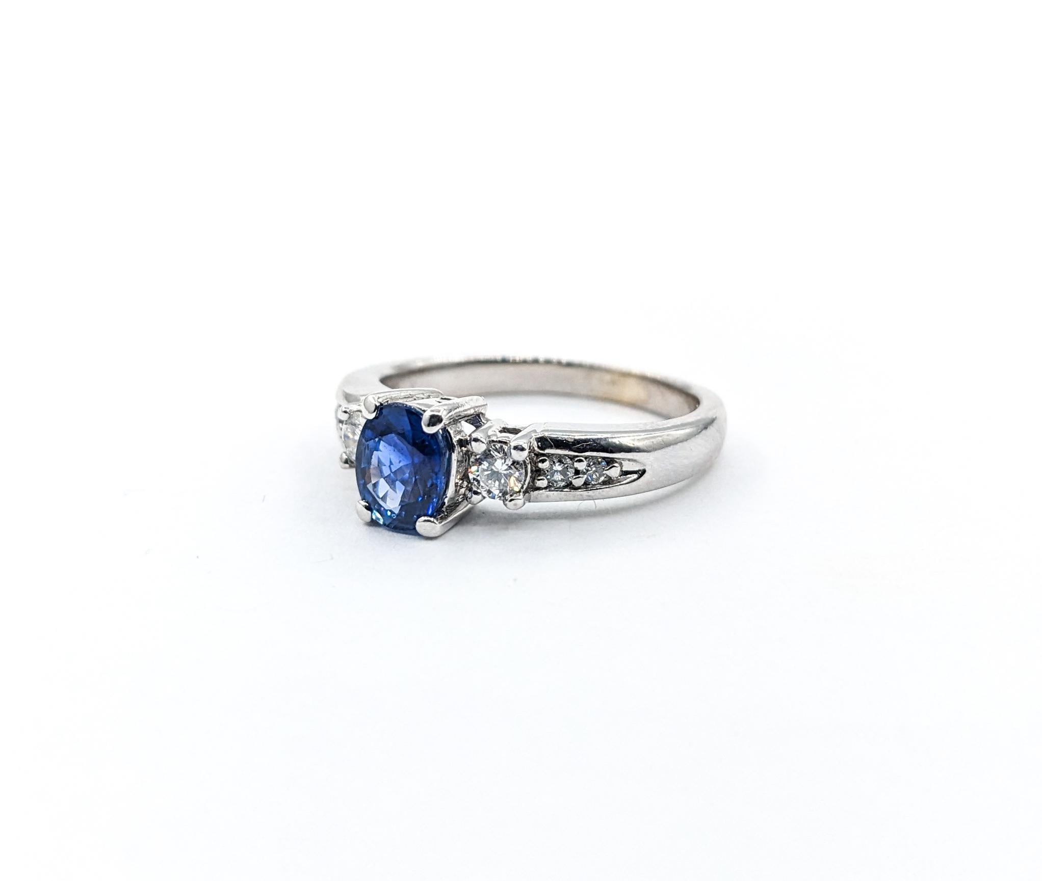 Women's 1.25ct Sapphire & Diamond Engagement Ring In White Gold For Sale