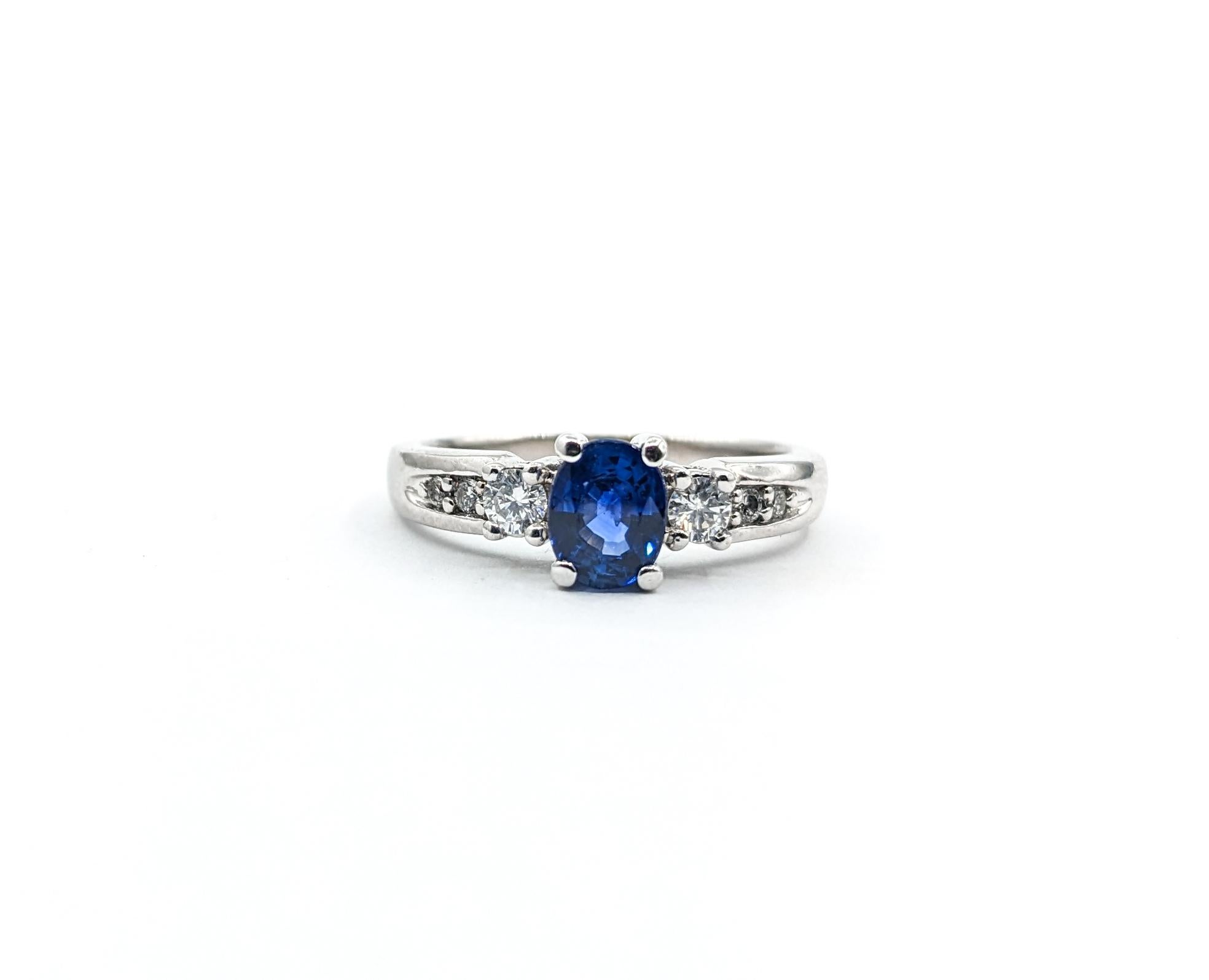 1.25ct Sapphire & Diamond Engagement Ring In White Gold For Sale 1