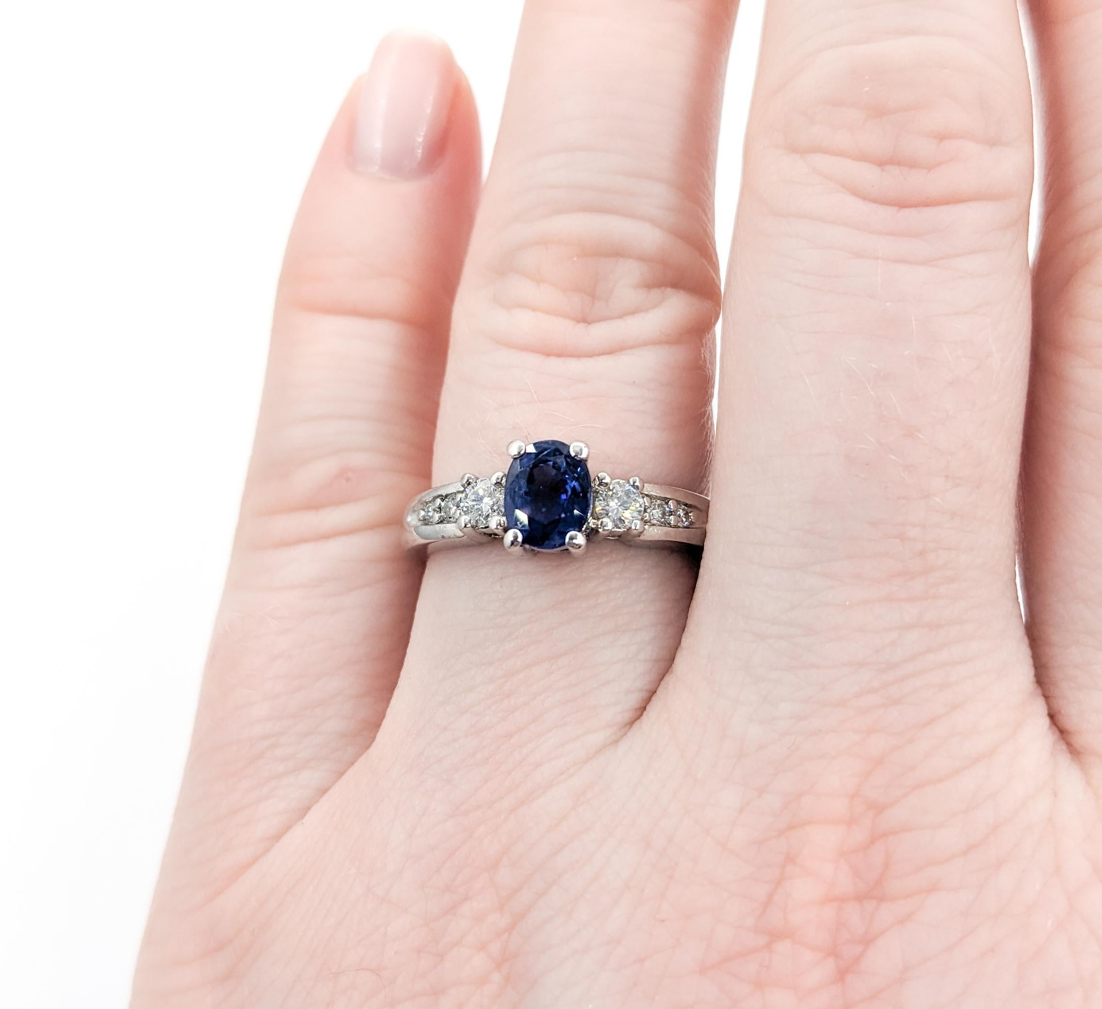 1.25ct Sapphire & Diamond Engagement Ring In White Gold For Sale 2