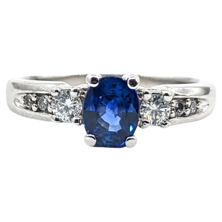 1.25ct Sapphire & Diamond Engagement Ring In White Gold For Sale