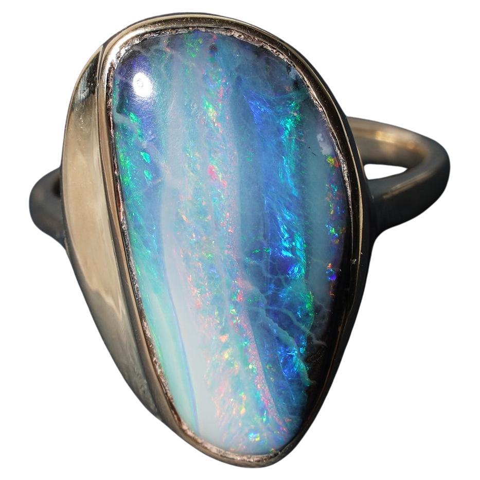 12.5ct Solid Australian Blue Pink Boulder Opal Ring in 9ct Yellow Gold Handmade