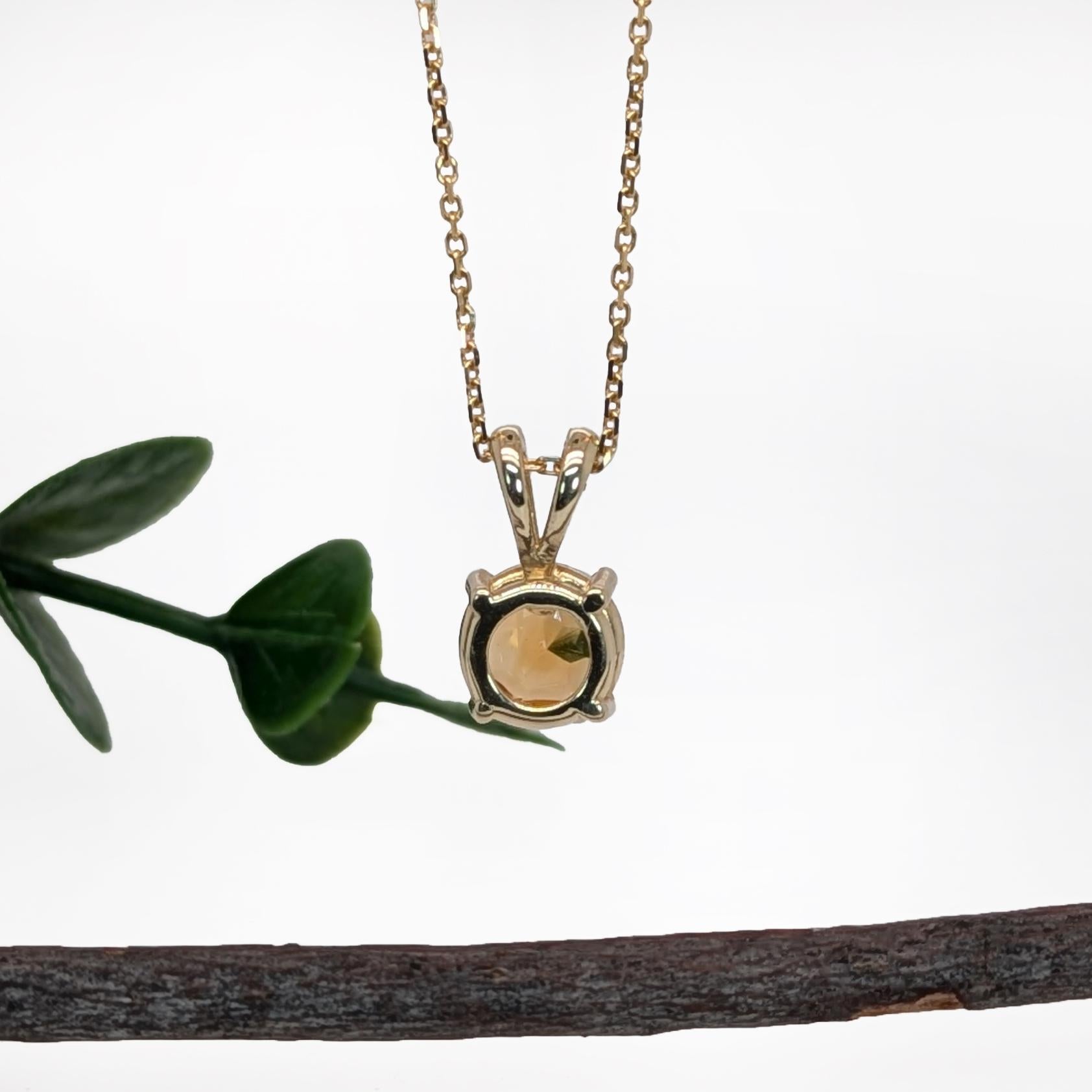 Round Cut 1.25ct Solitaire Citrine Pendant in Solid 14K Yellow Gold  RD 7mm  Rabbit Bail For Sale
