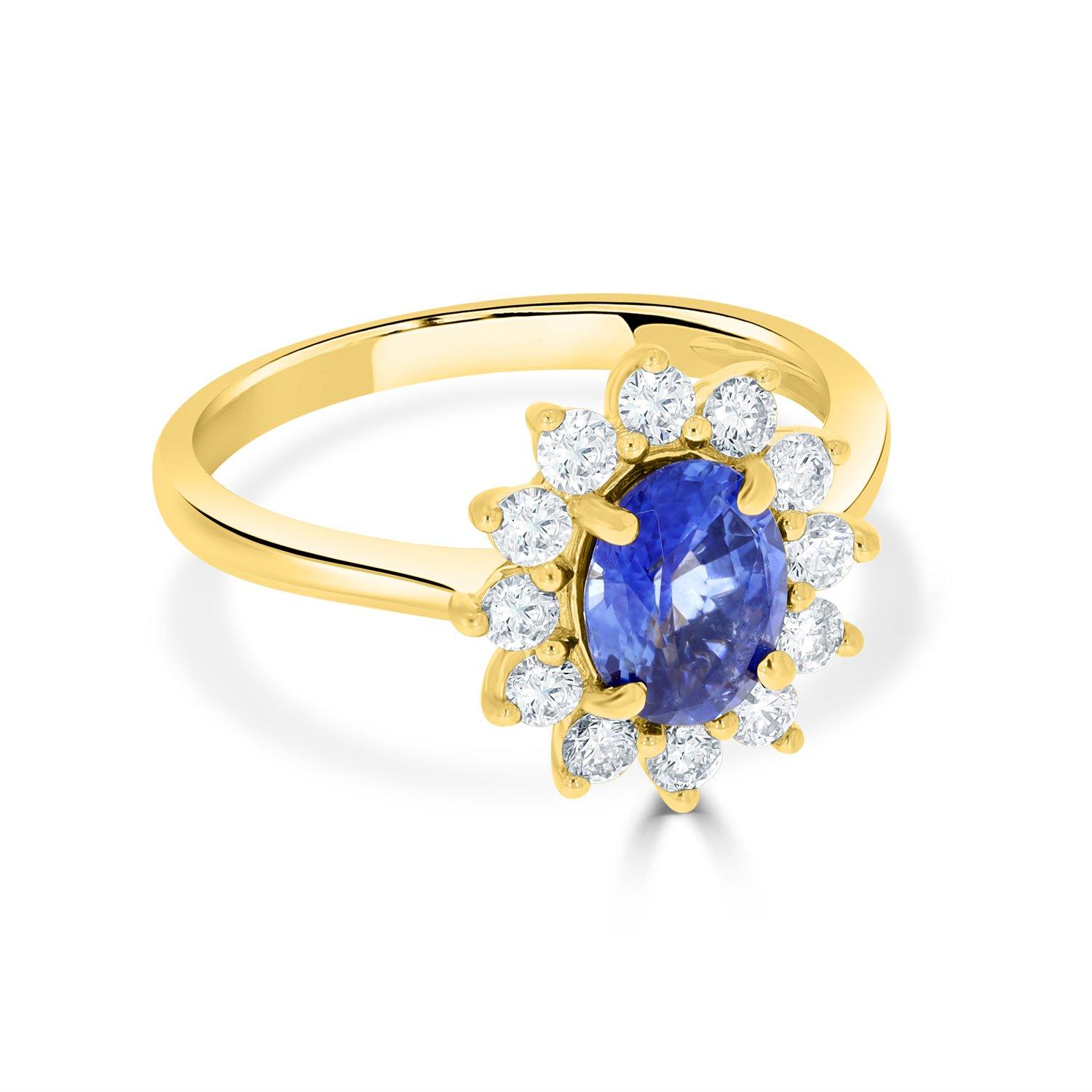 1.25Ct Sunburst Sapphire Ring with 0.51Tct Diamonds Set in 18K Yellow Gold In New Condition For Sale In New York, NY