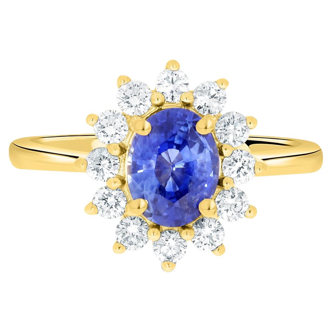 1.25Ct Sunburst Sapphire Ring with 0.51Tct Diamonds Set in 18K Yellow Gold For Sale