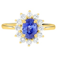 1.25Ct Sunburst Sapphire Ring with 0.51Tct Diamonds Set in 18K Yellow Gold