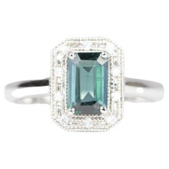 1.25ct Teal Blue Nigerian Sapphire Diamond Halo 14K Gold Engagement Ring R6315