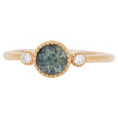 1.25ct Teal Sapphire and Diamond Three-Stone Ring 14K Gold R6700