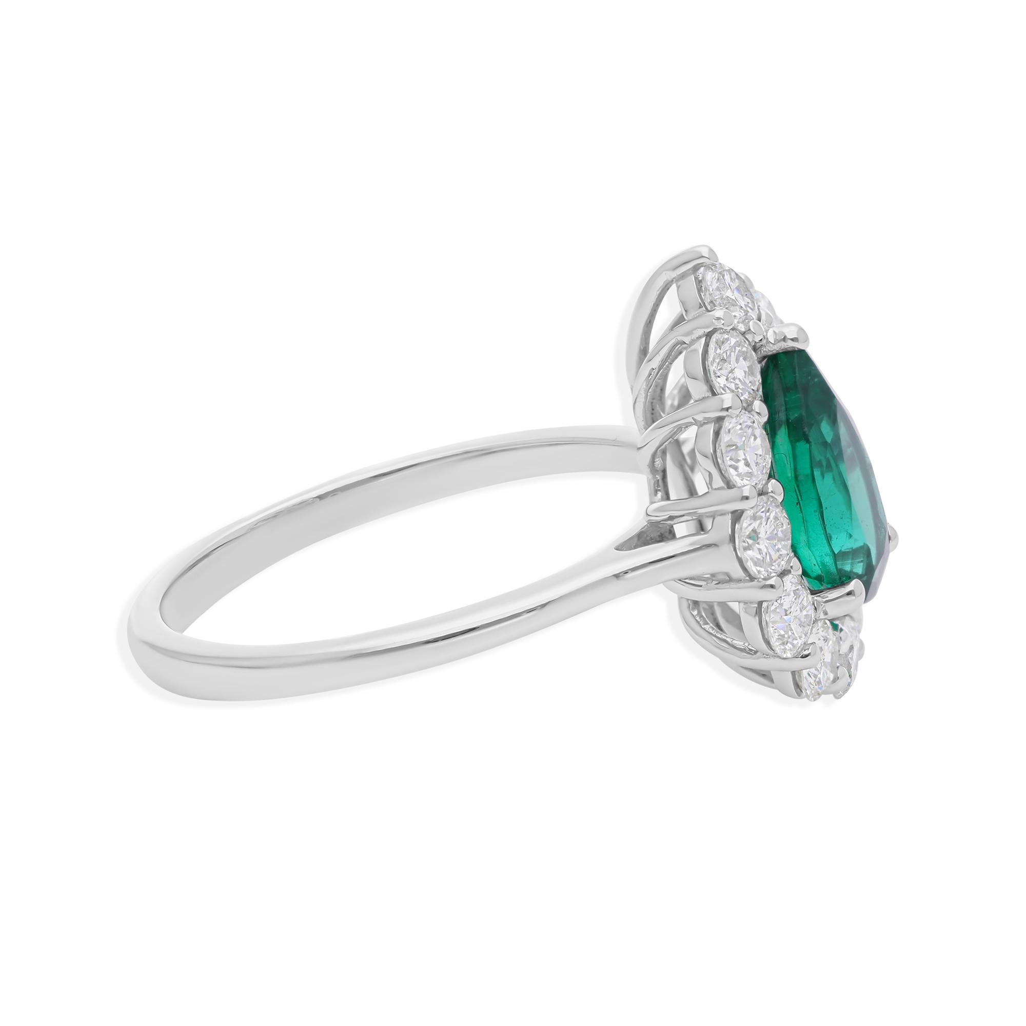 En vente :  1.25ct Zambian Emerald Birthstone Pear Ring SI/H Diamond Halo 18k White Gold 4