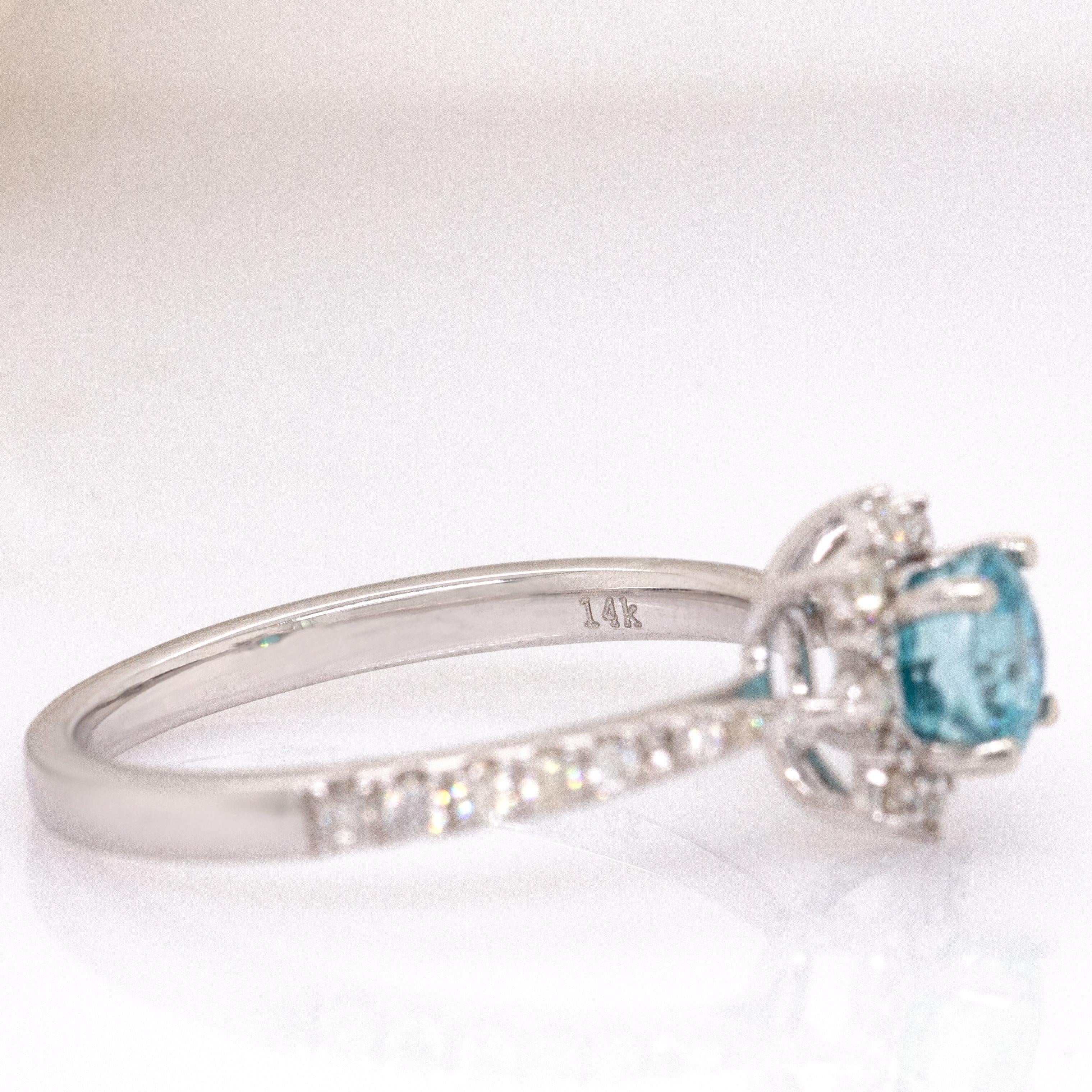 1,25cts Blauer Zirkon Ring W Natürliche Diamant Akzente : 14k Massiv Weißgold  5mm im Angebot 1