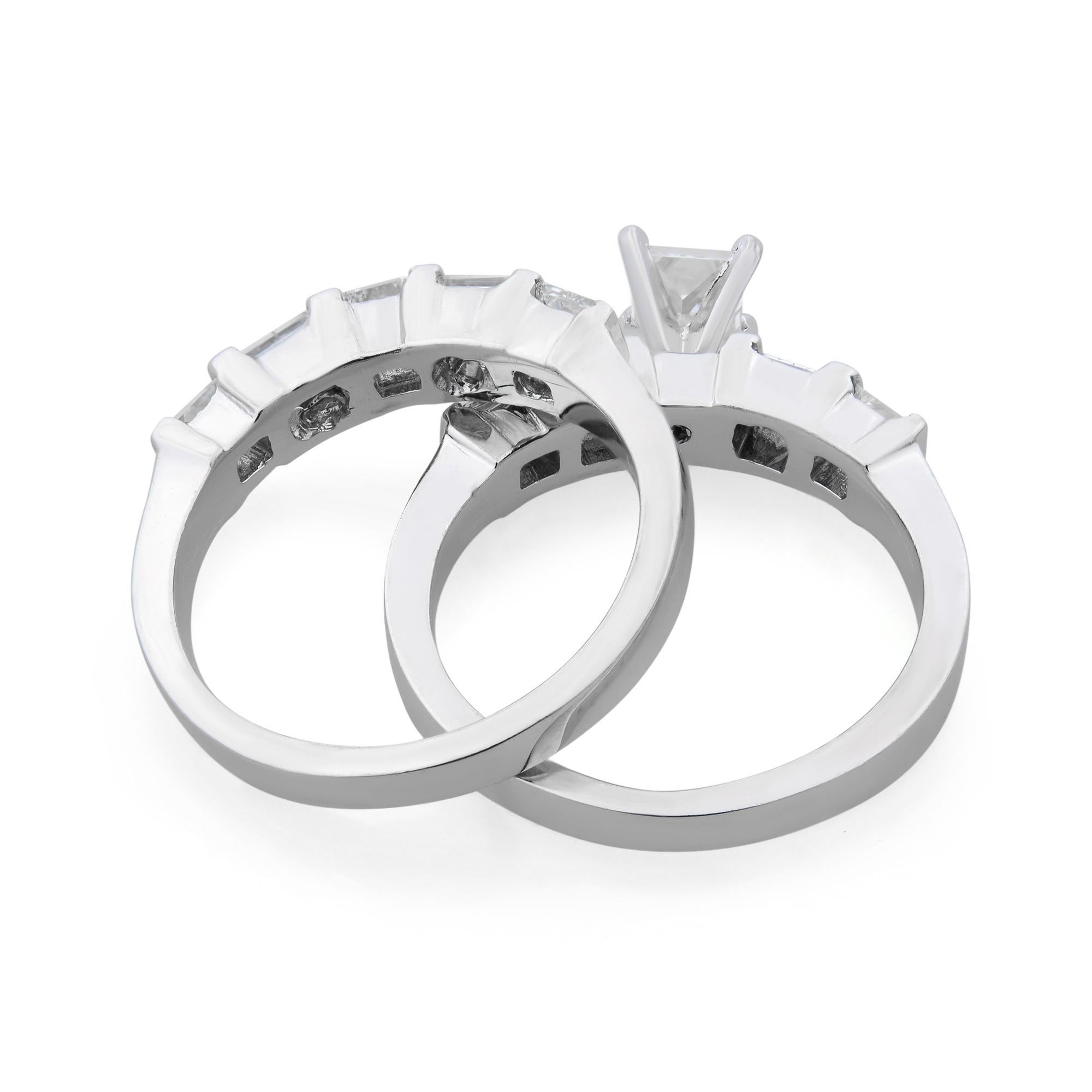 Modern 1.25Cttw Princess & Baguette Cut Diamond Engagement Ring Set 14K White Gold For Sale