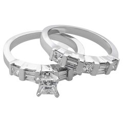 1.25Cttw Princess & Baguette Cut Diamond Engagement Ring Set 14K White Gold