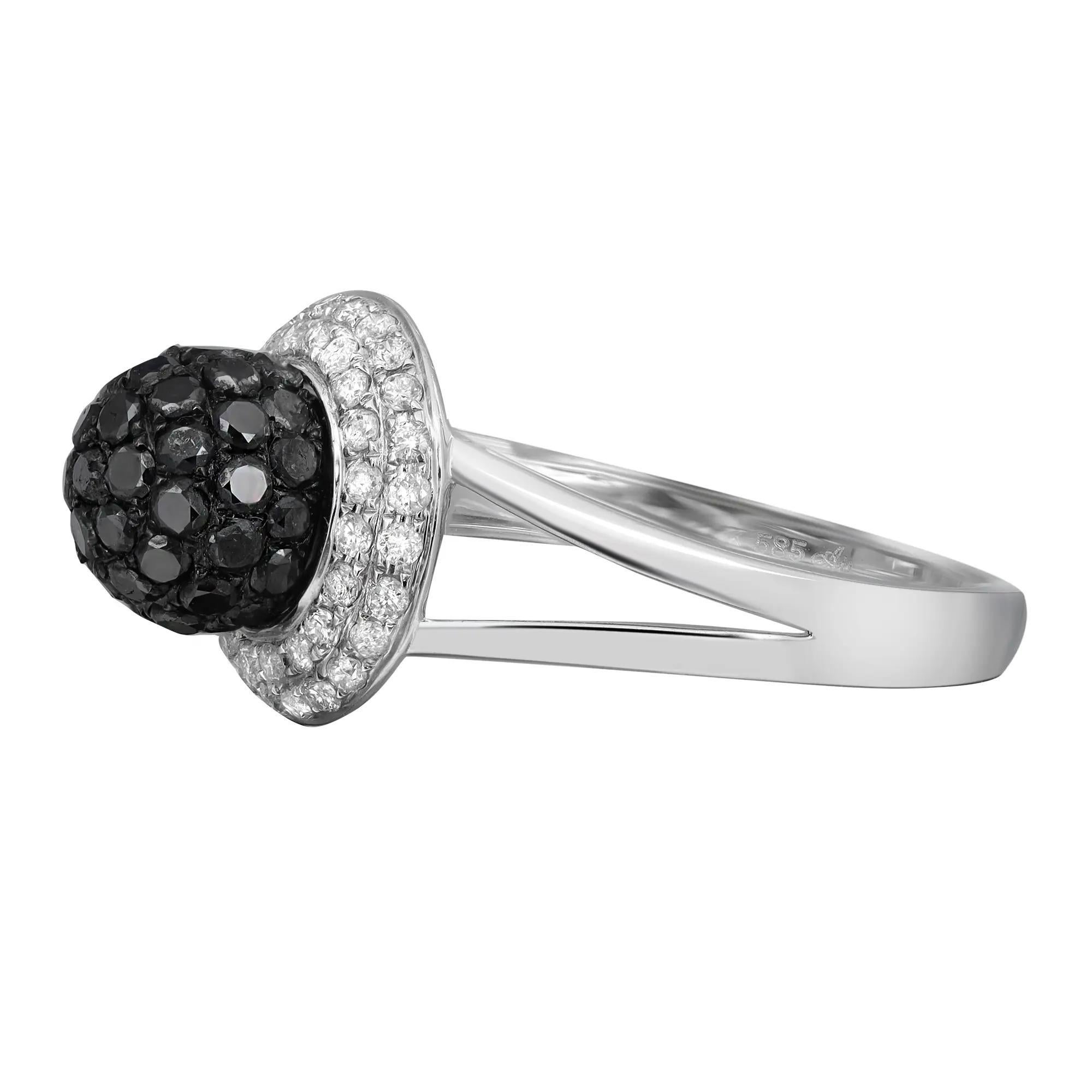 1.25cttw White and Black Round Cut Diamond Cocktail Ring 14k White Gold In New Condition For Sale In New York, NY